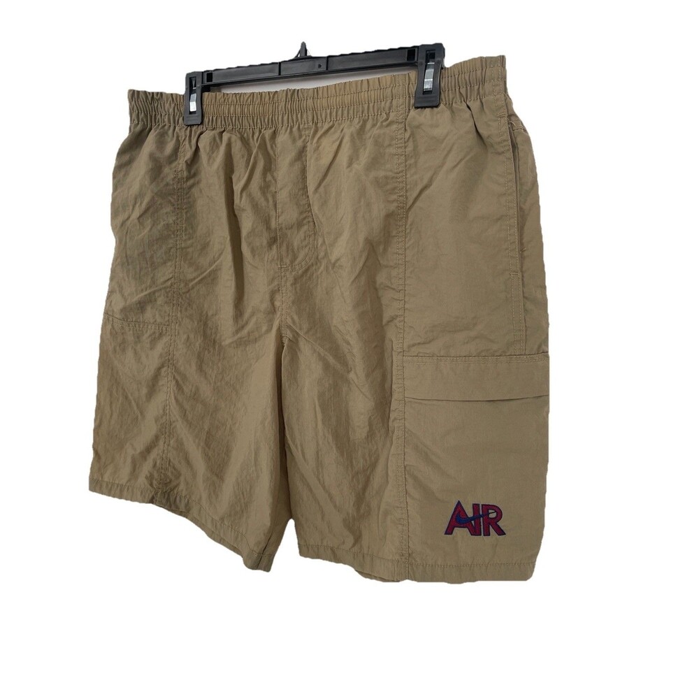 VTG 90s Nike Center Swoosh Spell Out Thigh Logo Nylon Khaki Cargo Pocket Shorts